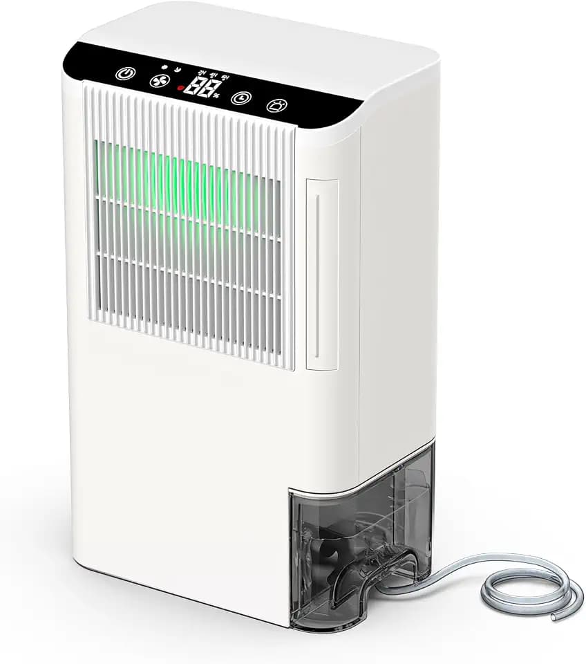 Portable Dehumidifier for Basement, Bedroom, Bathroom, 2.5L Tank, Timer Sleep Mode (Pure White)