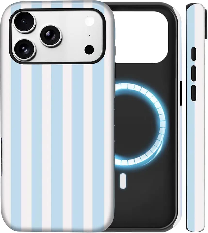 for iPhone 17 Pro Striped Case Compatible with Magsafe, Blue