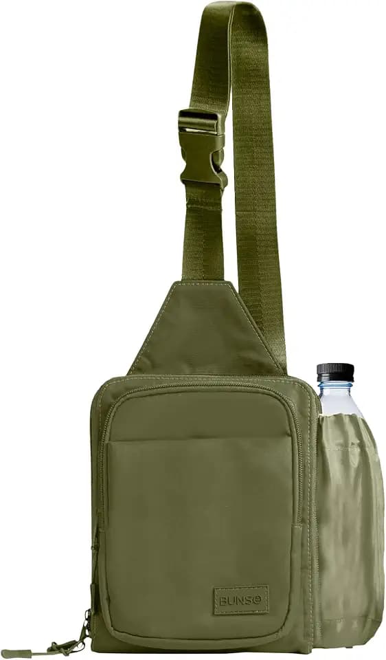BUNSO Everyday Small Crossbody Bags for Women, Water-Resistant Sling Bag for Men with Waterbottle Holder, 7” x 2.5” x 9”