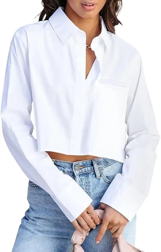 INFITTY Button Down Shirts for Women Long Sleeve Cropped Blouse Tops
