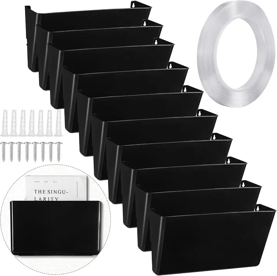 Tenceur 10 Pcs Wall Mount File Holder, Plastic Pocket with Screws Tape