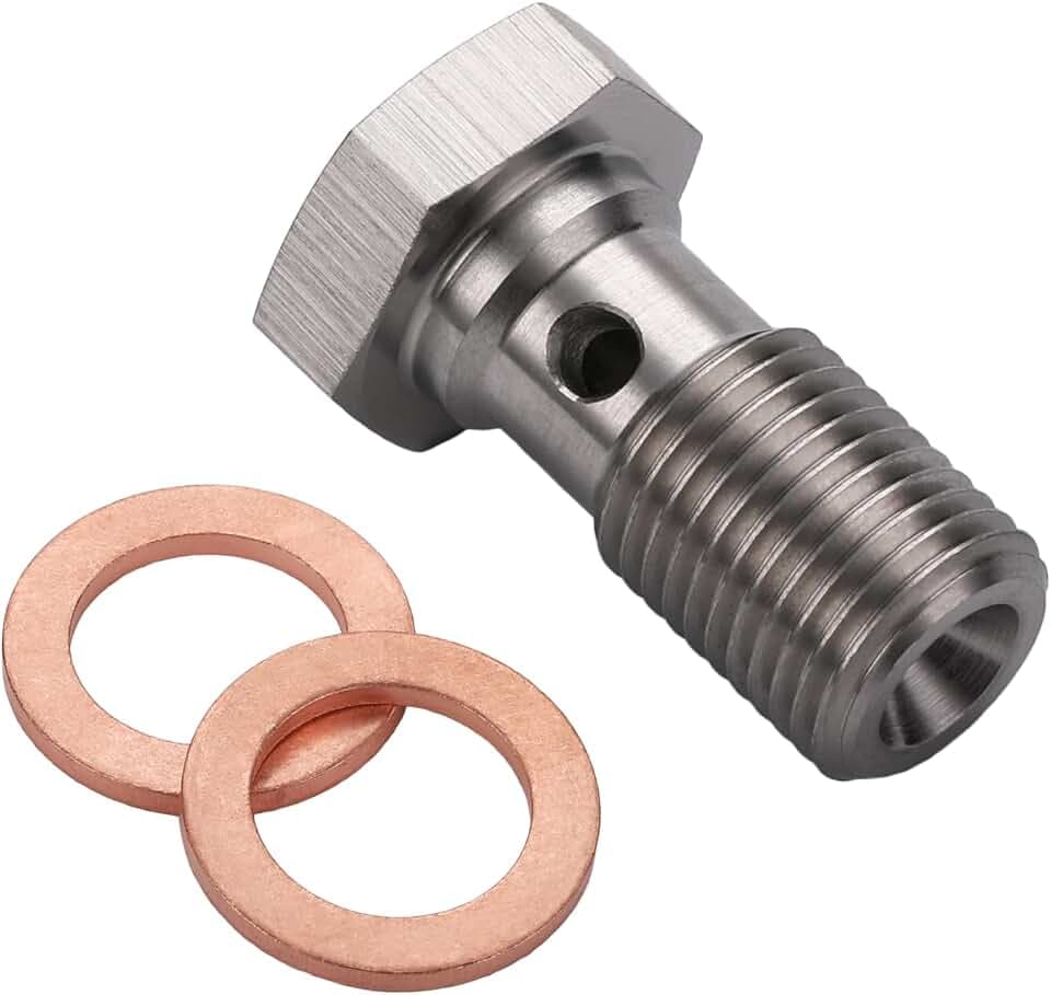 3AN 3/8 x 24 UNF Stainless Steel Single Banjo Bolt Brake Fitting Adapter 20mm Long with Copper Washers