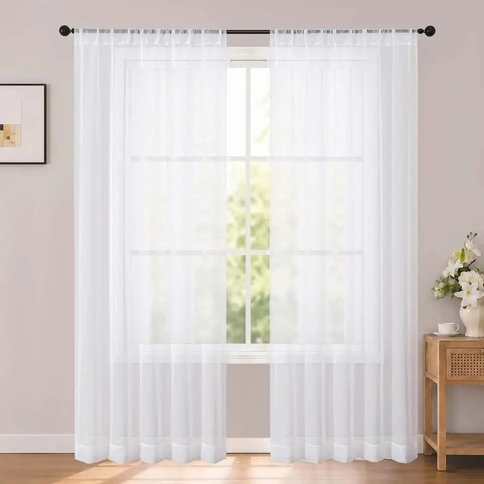 OWENIE White Sheer Curtains 84 Inches Long 2 Panels for Living Room 52 Wide