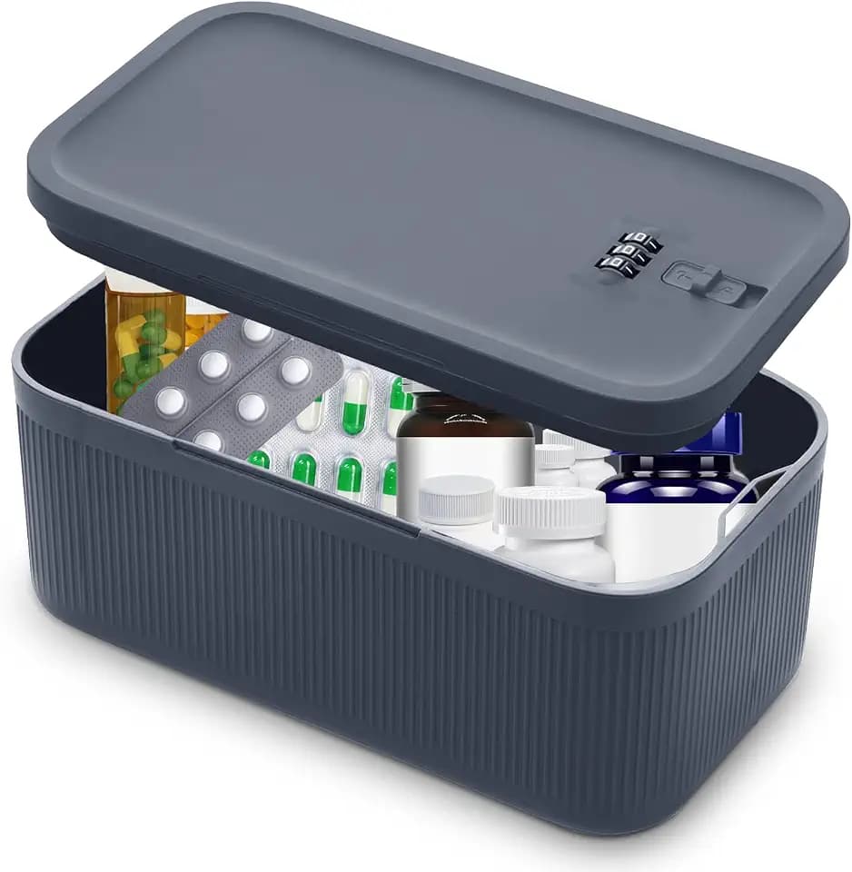 Kleine Abschliessbare Box, Verschließbare Box mit Zahlenschloss 3 Stellig, Sicherer Aufbewahrungsbox für Medikamente, Geldkassette, Handy, Wertsachen, Reise und Tägliches Gebrauch usw (Grau)