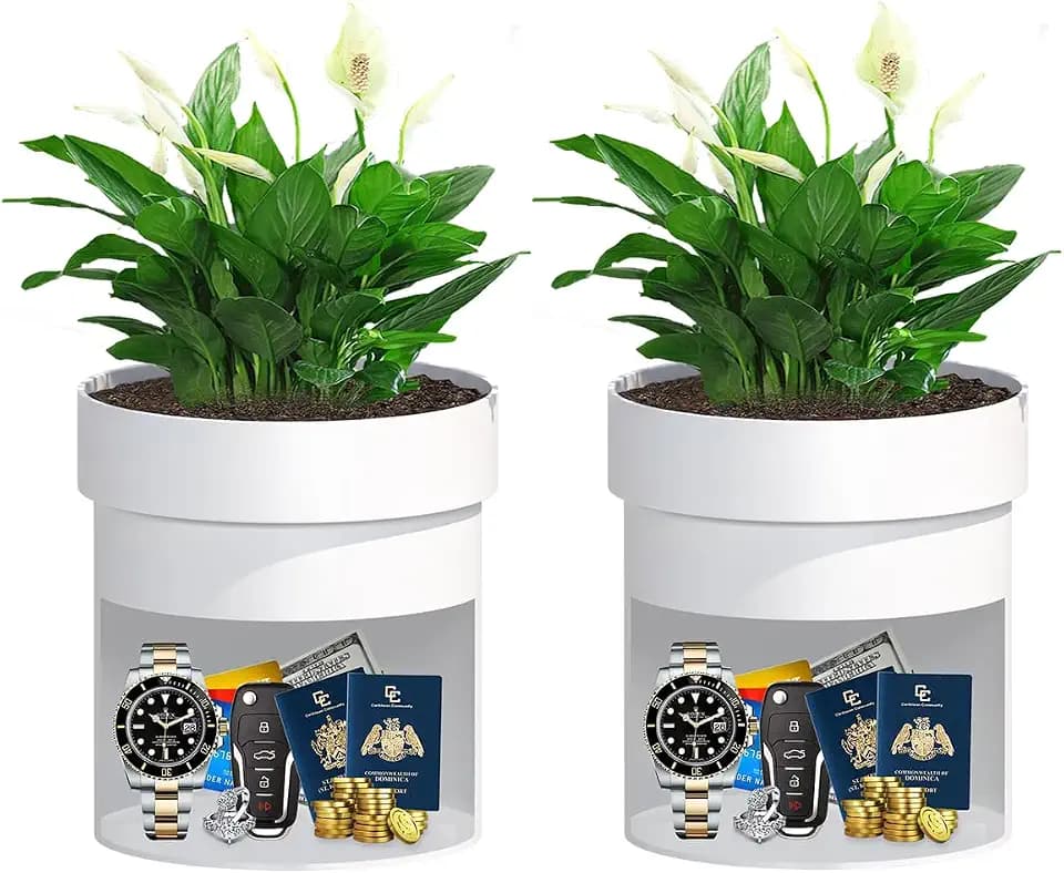 Sdstone Fireresistant Waterproof Flower Pot Diversion Safe with key Locks,Stainless Steel Secret Hidden Safe,Perfect for Hiding The Valuables Inside (Black) Plants Not Include 2pack