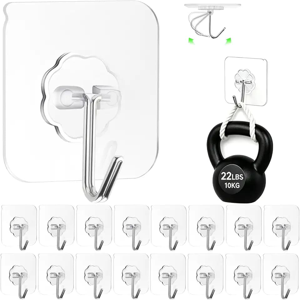 ZESLMG Adhesive Wall Hooks for Hanging, 16 Pack Self Sticky Hook No Damage