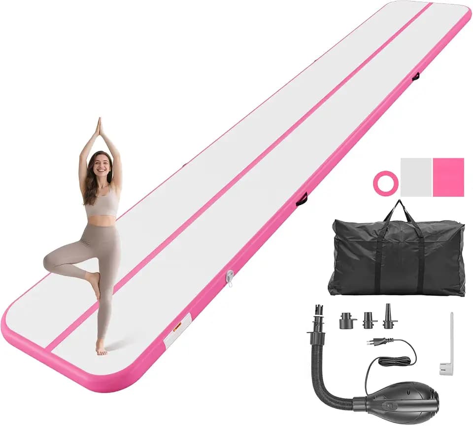 VEVOR Inflatable Gymnastics Air Mat Tumble Track with Pump for Training|10ft/13ft/16.4ft/20ft Air Tumbling Mat 4/8 In Thick,PVC Inflatable Gym Track with Carry Bag for Home Use/Cheerleading/Gym/Yoga