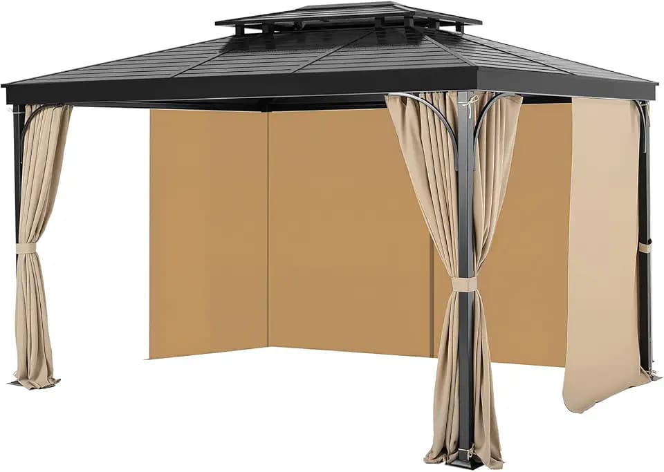 VEVOR Gazebo Curtains Outdoor, Fit Most 13' x 10' x 7' Gazebos, 4-Panel Sidewall Gazebo Privacy Curtains with Zippers, Outdoor Curtain Replacement for Patio Canopy, Only Curtain, Khaki