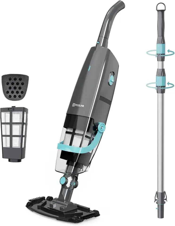 Handheld Pool Vacuum for Above & Inground Pools, with 20 Gal/Min Suction, 60 Min Runtime, Dual-Phase Cleaning System,65in Telescopic Pole, for Spas & Hot Tubs,Matte Black