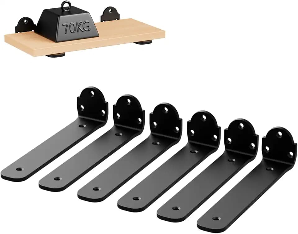 6 Stücke Regalhalterung 20 cm, Schwerlast Regalträger für Wandmontage, 70 KG Tragkraft (5 mm Stärke) - L Winkel Metall - Schwarz