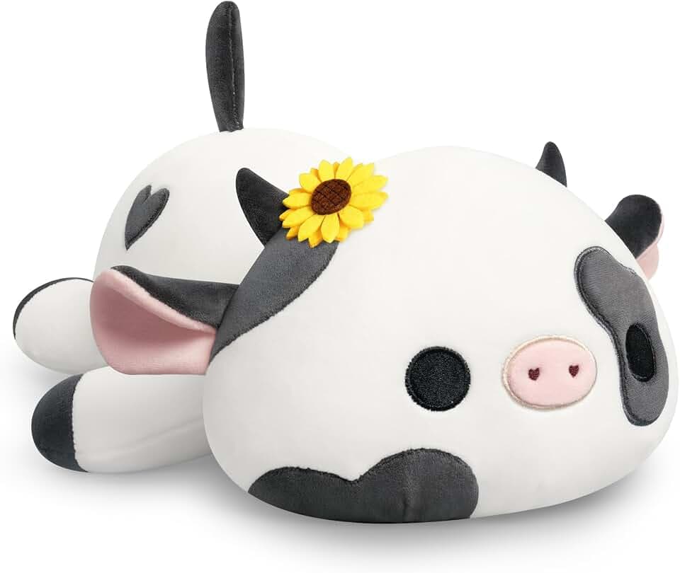 Shownicer Plüschtier Kuh Kuscheltier Kleine Stofftiere Kawaii Plüsch Kissen Spielzeug Kleines Geschenk für Kinder Mädchen 3+ Jahre (Schwarz, 23cm)