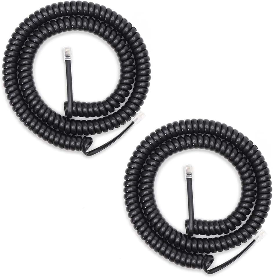 12FT RJ9 Telephone Cord, 2 Pack 4P4C Handset Cable Uncoiled, Black
