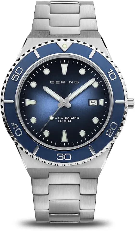 Bering Herren Quarz Uhr | Armbanduhr 43 mm Edelstahlgehäuse und Zifferblatt | Edelstahlband mit Edelstahlelementen | 10 ATM | 18940