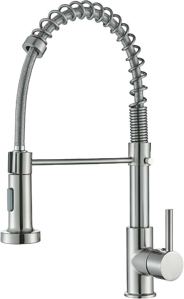 Wasserhahn Küche, Hochdruck Küchenarmatur mit Brause ausziehbar Armatur, 360° Schwenkbar Spültischarmatur Mischbatterie küche, Edelstahl armatur küche, Gebürstetes Nickel