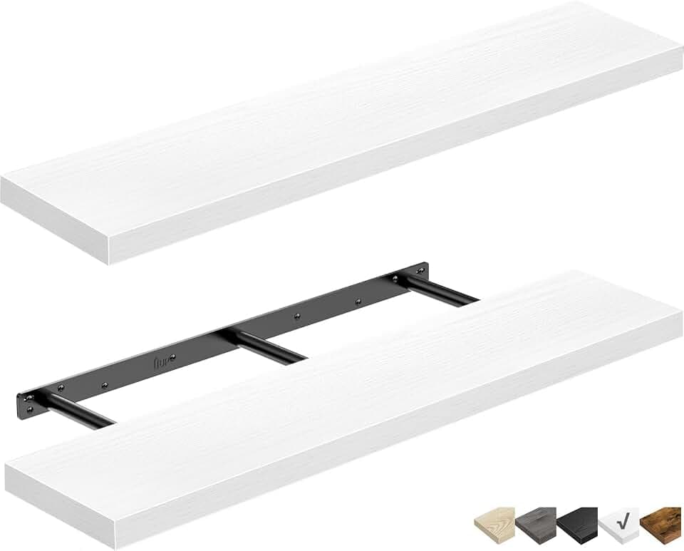 QEEIG Long Floating Shelves for Wall (White, Set of 2, 35.4")