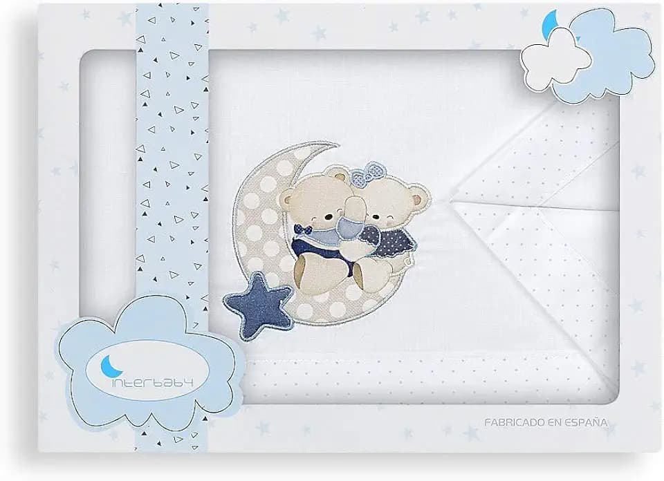 Interbaby Bettwäsche für Kinderbett, Teddybär, Weiß, Blau