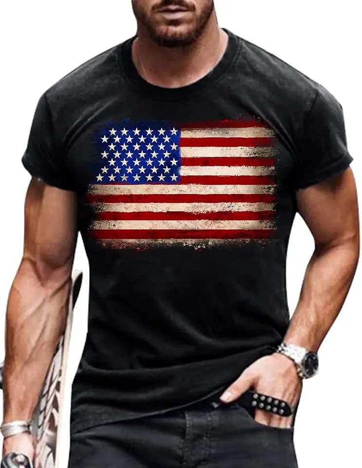 Mens 4th of July Shirts American Flag Patriotic Short Sleeve T-Shirt