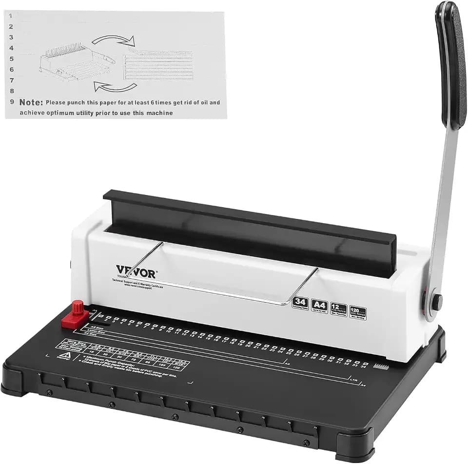 VEVOR Buchstabe Bindemaschine A4 A5 34-Loch-manuelle Spiralbindemaschine mit 120 Blatt gleichzeitig, Locher für Büro