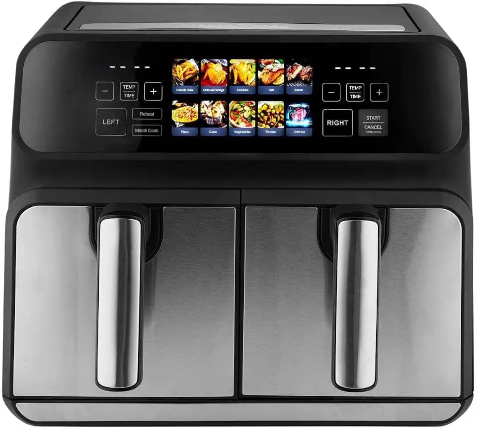 ProfiCook Heißluftfritteuse 2 Kammern | 8L Heißluft Fritteuse Doppelkammer | kein Öl oder Fett | Air Fryer m. Color-Display | Doppel Heißluft-Fritteuse 2200 Watt | Airfryer XXL | PC-FR 1287 H