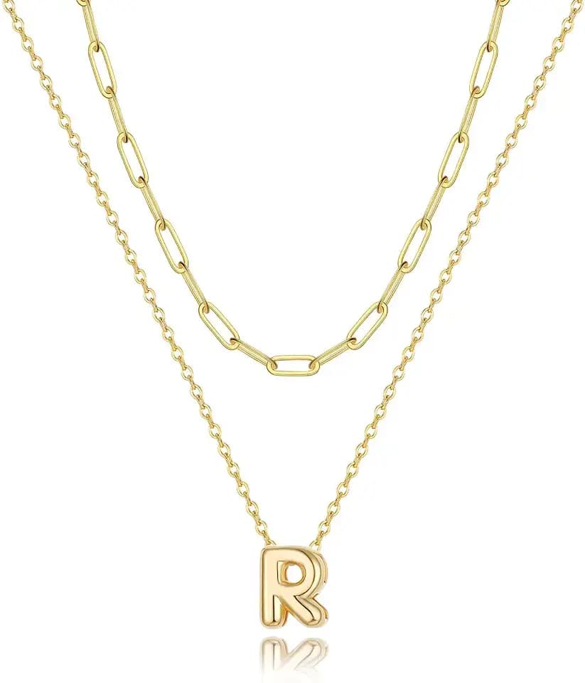 Layered Initial Necklaces for Women 14K Gold Plated Bubble A-Z Pendent Dainty Cute Choker Name Necklaces Stackable Small Initial Jewelry Gifts for Women Trendy