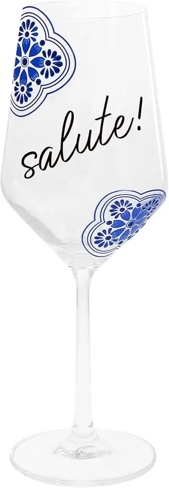 Pavilion Gift Company- Salute! - 16 oz Wine Glass Mediterranean Summer Vibrant Wine Lover Vineyard