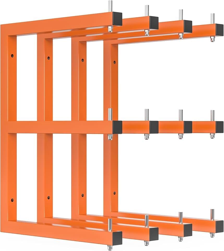 Holzregal zur Wandmontage, robustes Holzregal mit 6 Ebenen, 598 kg, stabiler Garagen-Holzorganizer, hängende orangefarbene Holzregale für drinnen und draußen, 4 Stück