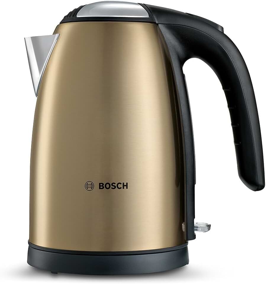 Bosch TWK7808 Wasserkocher in Edelstahl (2200 W maximal, 1,7 L, Abschaltautomatik, Kalkfilter), gold/schwarz