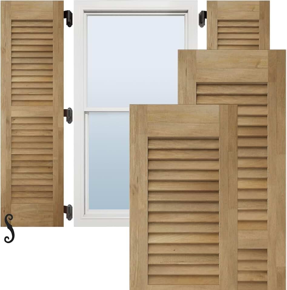 12"W x 35"H Americraft Two Equal Louver Exterior Real Wood Shutters (Per Pair), Unfinished