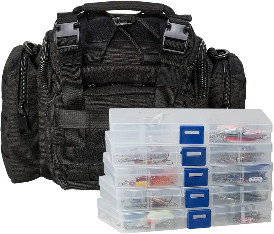 Dr.Fish Tackle Bag with 60 Fishing Lures Spinners Soft & Hard Baits