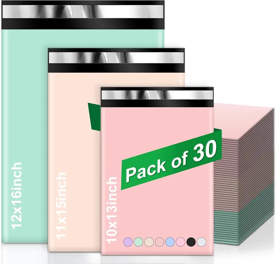 Oududianzi Variety Poly Mailers, 30 Pack Shipping Envelopes, Plastic Packaging Bags, Self-Seal Polymailers, Mailers Poly Bags, Shipping Bags for Small Business (10 Each: 10x13, 11x15, 12.5x16)
