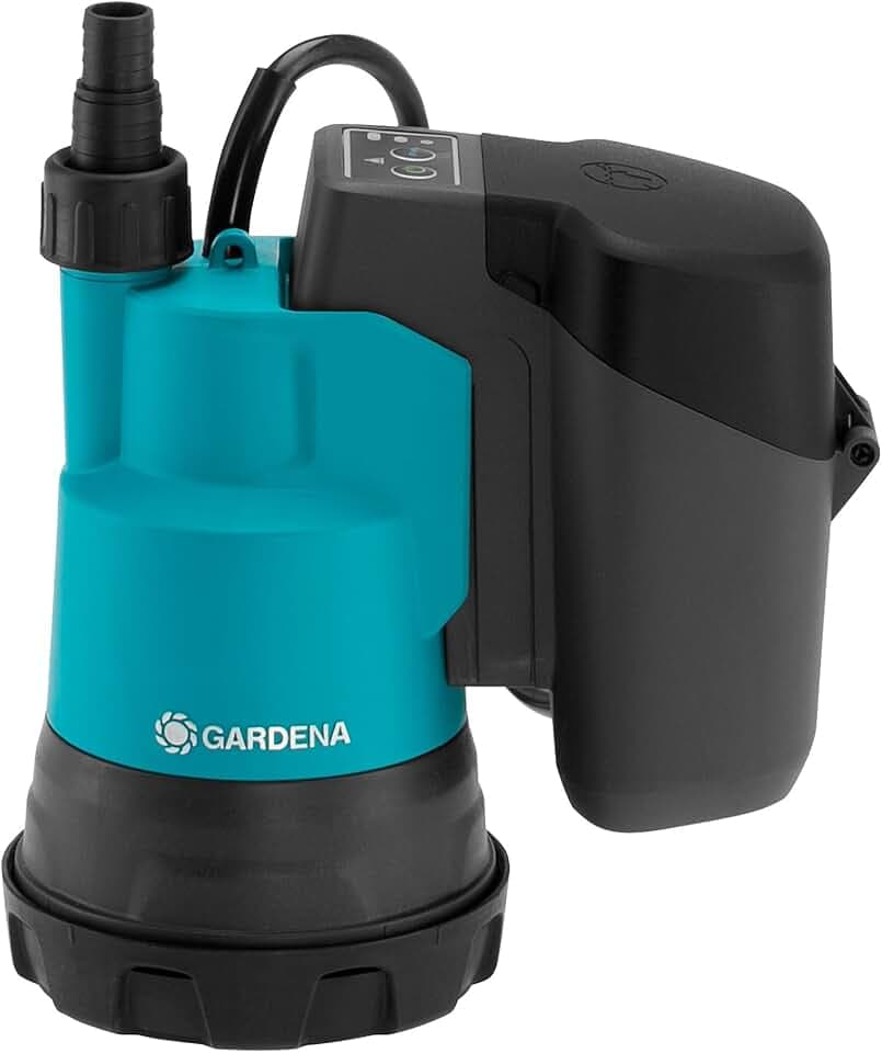 Gardena Akku-Klarwasser-Tauchpumpe 2000/2 18V P4A (nur Pumpe): 2.000 l/h max. Fördermenge, 2 bar max. Druck, Flachabsaugung bis 5 mm, Entwässerung/Bewässerung/Auspumpen, ohne Akku (14600-55)