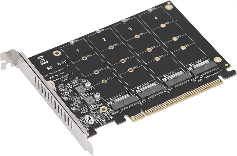M.2 NVMe SSD to PCIE X16 Adapter, M Key M.2 PCIe x16 Controller Expansion Card, High Speed Raid Card, 4 Port SSD Array Card with Individual LED Indicator