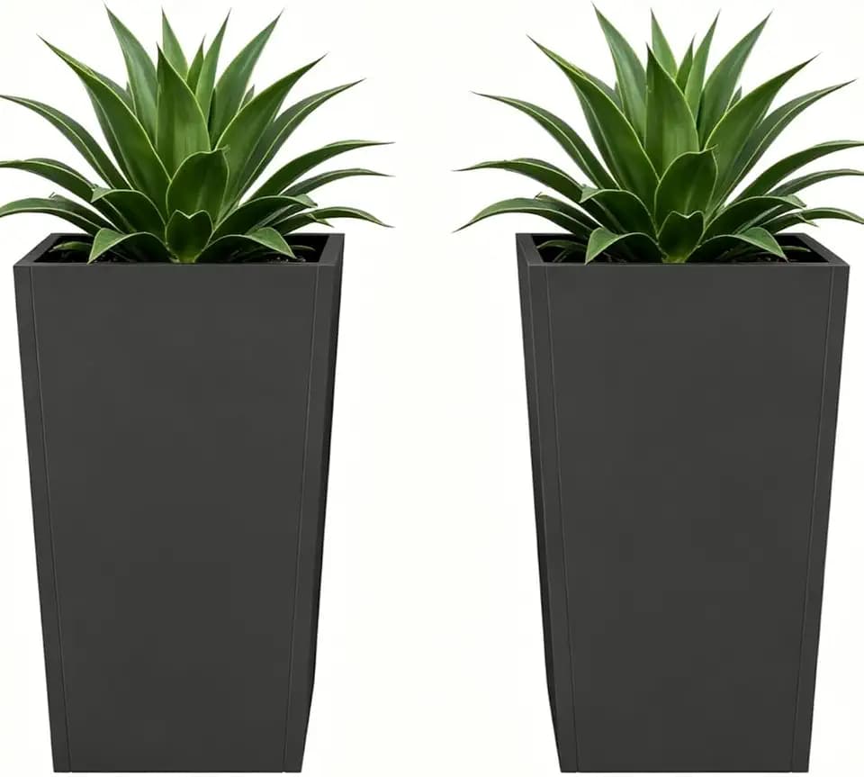 30" Tall Metallic Taper Planter, Set of 2, Black Metal Tapered Planters with Drainage & Insert Shelf, Grande Plant Pots for Front Porch, Patio, Deck, Garden, Indoor/Outdoor Tree Flower Plant