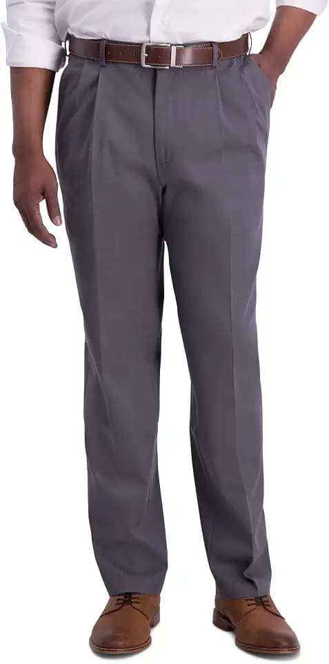 Haggar Men’s Classic Fit Iron Free Premium Khaki Pleat Front Casual Pant