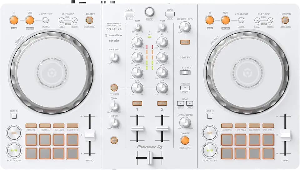 Pioneer DJ DDJ-FLX4 2-Channel DJ Controller, 16 Pads, White