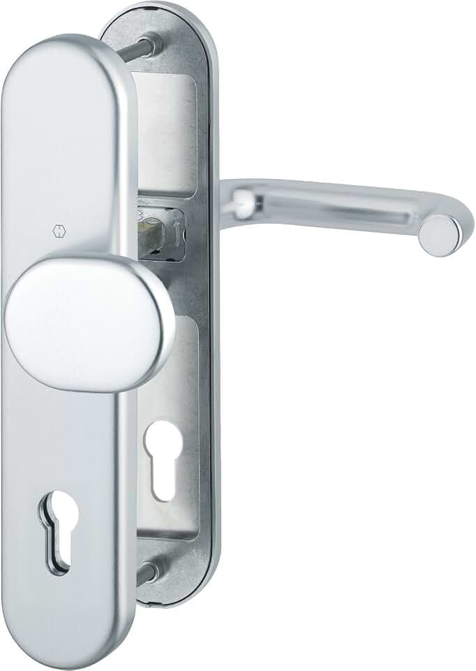 HOPPE Haustür Eingangstür Wechselgarnitur PARIS - DIN-Norm Entfernung 92mm, silber eloxiert, Langschild Profilzylinder für Türstärke 77-82mm, ohne Kernziehschutz, Prüfung: RC2 nach EN 1906, 1 Stück Sicherheitsbeschlag