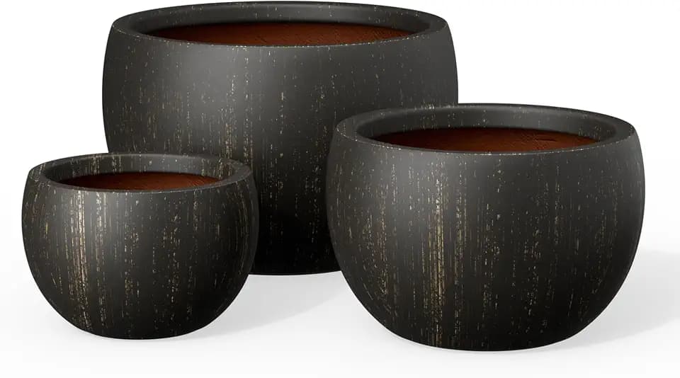 Kante Set of 3 Vintage BRN Concrete Bowl Round Planters for Modern Home