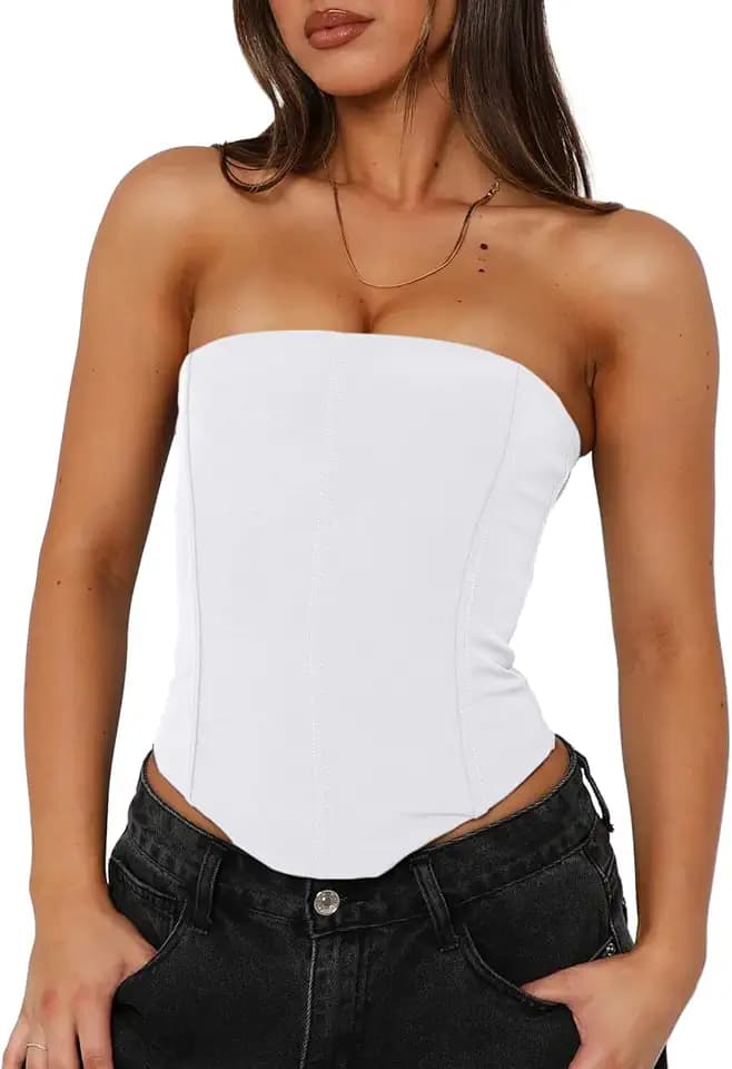 UNCOOYEE Womens Sexy Corset Tube Top Lace-Up Back Trendy Y2K Going Out Tops