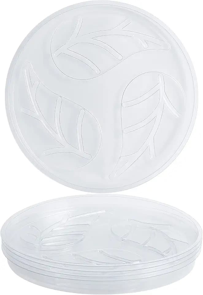 OAKBAY 5 Pieces of 12 Inch Clear Thick Plastic Heavy Duty Plant Saucer Drip Tray for Pots (12")