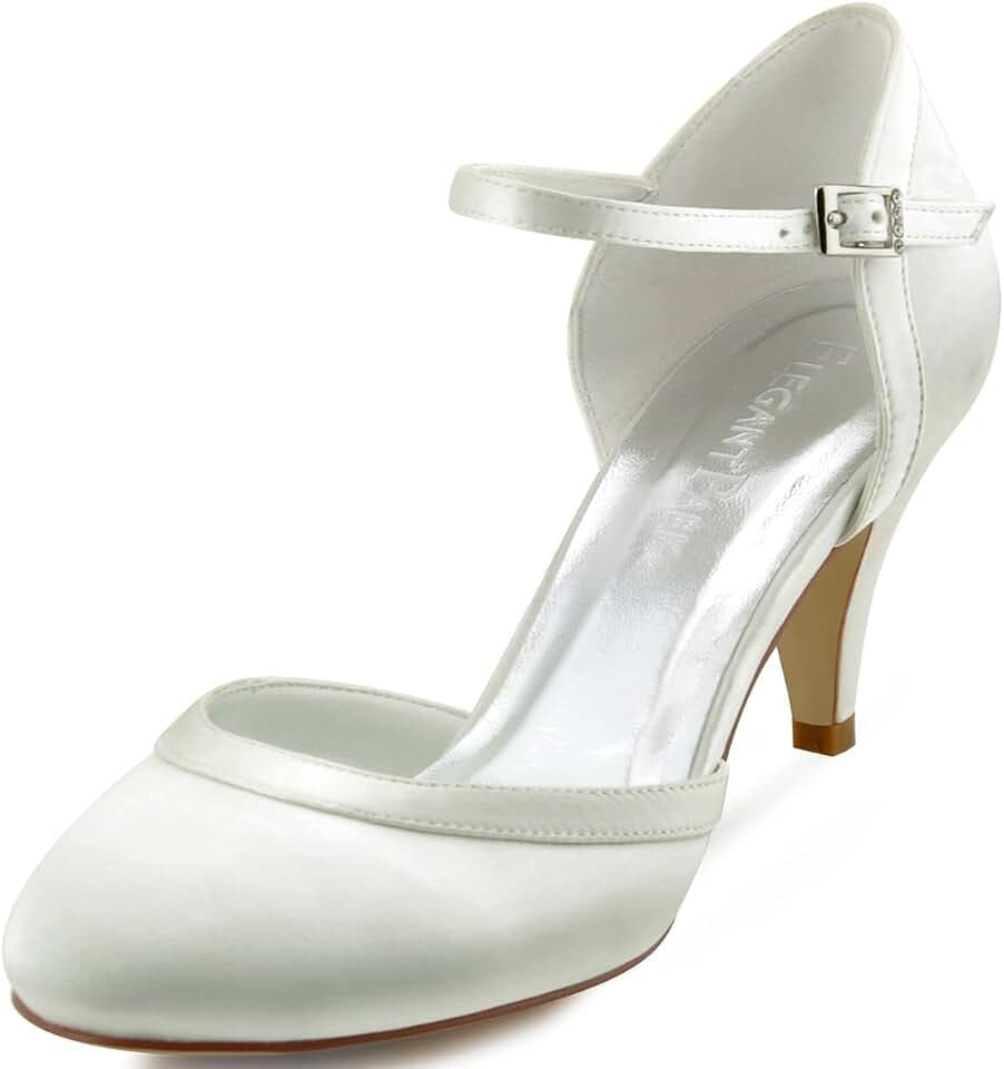 Elegantpark HC1509 Ivory Runde Zehen Schnalle Hoch Absatz Pumps Satin Damen Brautschuhe Gr.37 (UK 4)