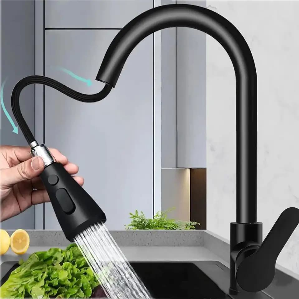 Ausziehbar 360° küchenarmatur Drehbar mit Drei Wasserstrahlarten,Mischbatterie küche ausziehbar wasserhahn (schwarz)