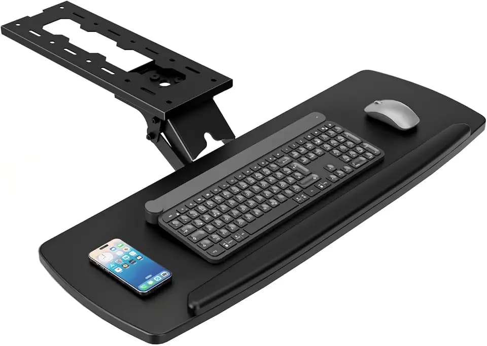 Keyboard-Ablage unter Tisch mit Schublade, höhenverstellbar, ausziehbar, 360° schwenk- und neigbar, ergonomische Unter-Tisch-Montage für Tastatur & Maus, geeignet für Gaming & Home Office, 28'' x 11''