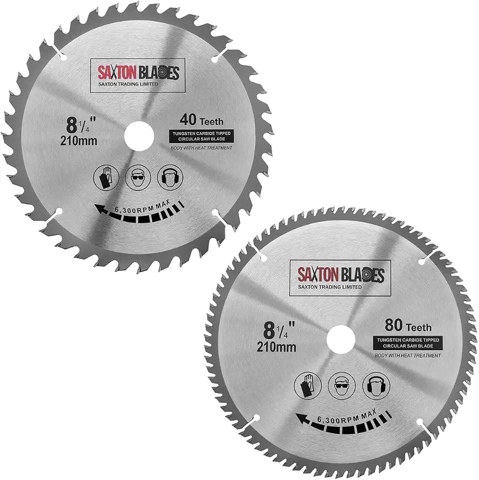 Saxton TCT Kreisholz-Gehrungssägeblätter 210 mm x 40 & 80 T x 25,4 mm Bohrung passt zu Evolution Rage Sägen (Pack von 2)