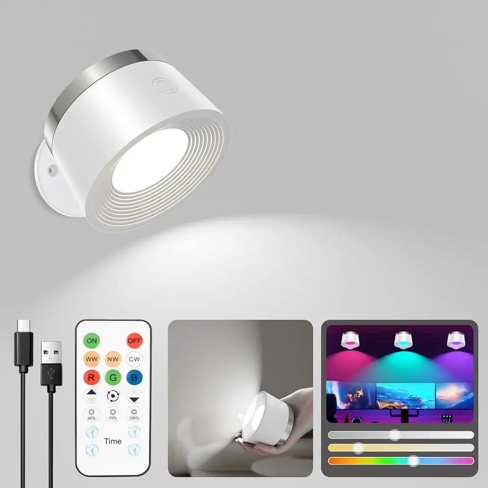 Led Wandleuchte Kabellos, Wandlampe Akku Innen Fernbedienungen, 3 Helligkeitsstufen & 13 RGB, 360° Drehbarer Magnetismus Wandleuchte, für Wohnzimmer Schlafzimmer Treppenhaus Korridor