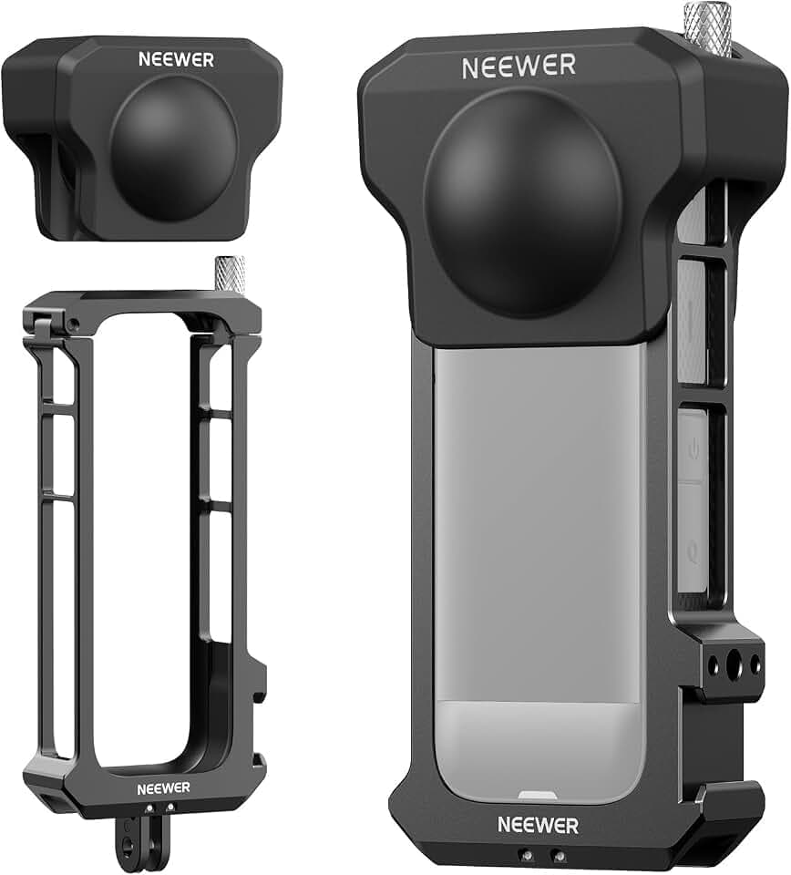 NEEWER Kamerakäfig für Insta 360 X4, Schutzhülle kompatibel mit Insta360 X 4 Videostativ mit schneller Freigabe aus Alulegierung, Montagestück, 1/4" Gewinde, Objektivdeckel, Action Kamera Zubehör