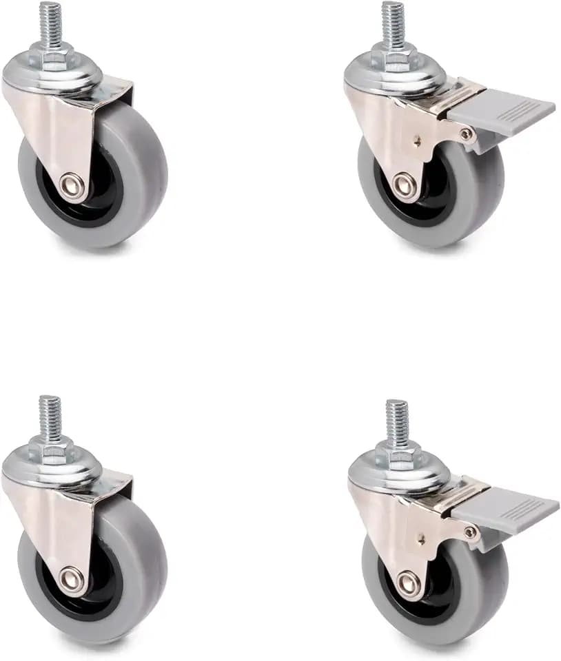 Emuca - Set aus 4 Lenkrollen für Möbel Ø50mm mit Gewindestift M8x15 und Kugellager, schwenkrollen gummi aus grau Farbe