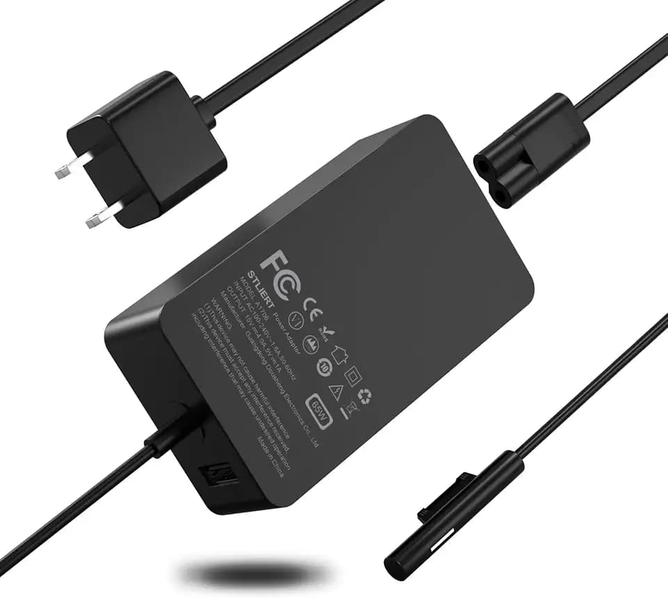 65W Surface Pro Charger Compatible with Microsoft Surface 10,9,8,7+,7,6,5,4,3,X, Windows Surface Laptop 6,5,4,3,2,1,Studio, Surface Go Tablet, Book 3,2,1, Support 44W 36W 10FT Power Cord LED