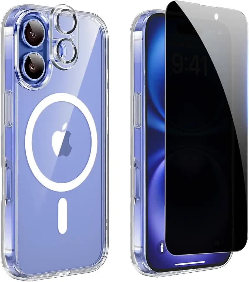 Privacy Case for iPhone 16,Magnetic iPhone 16 Phone Case Clear with Privacy Screen Protector & Camera Protector [Compatible with MagSafe] Shockproof Slim Cover for iPhone16 5G