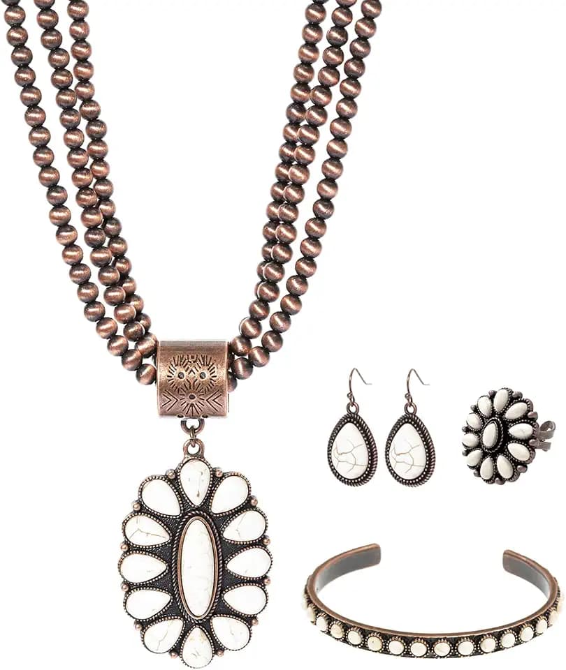 TOPACC Western Jewelry Set for Women Navajo Pearl Turquoise Necklace Set