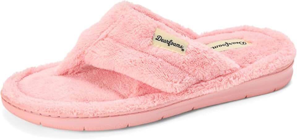 Dearfoams Women's Melanie Thong Slide Memory Foam Terry Sandal Summer House Slippers